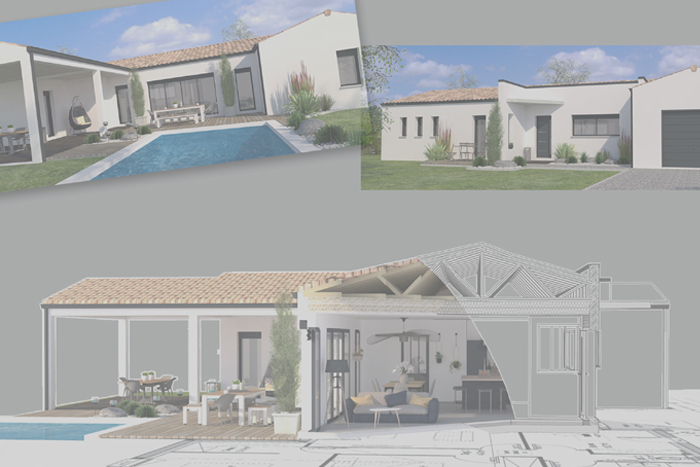 Plans 2D et Perspectives 3D, habitation classique et contemporaine 